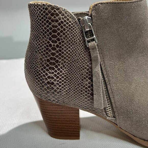 Vionic Anne Ankle Booties Suede Faux Snakeskin Womens 10 Zip Up Tan Block Heel - Picture 11 of 12